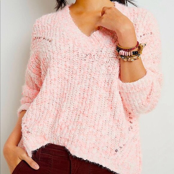Anthropologie Pilcro Rubie Textured Oversized Sweater Cozy Pastel Pink Pullover - Picture 1 of 14